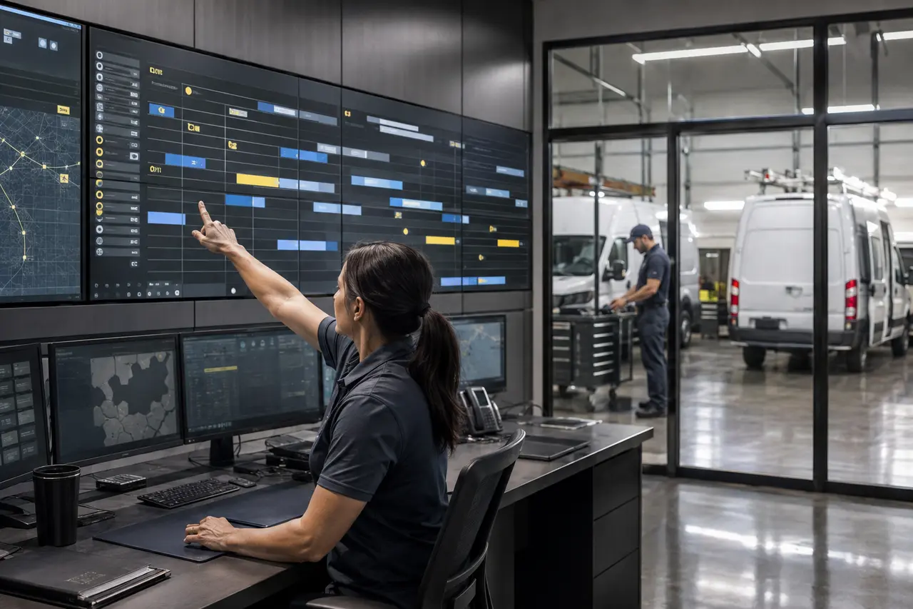 Field service dispatcher coordinating technicians and appointments