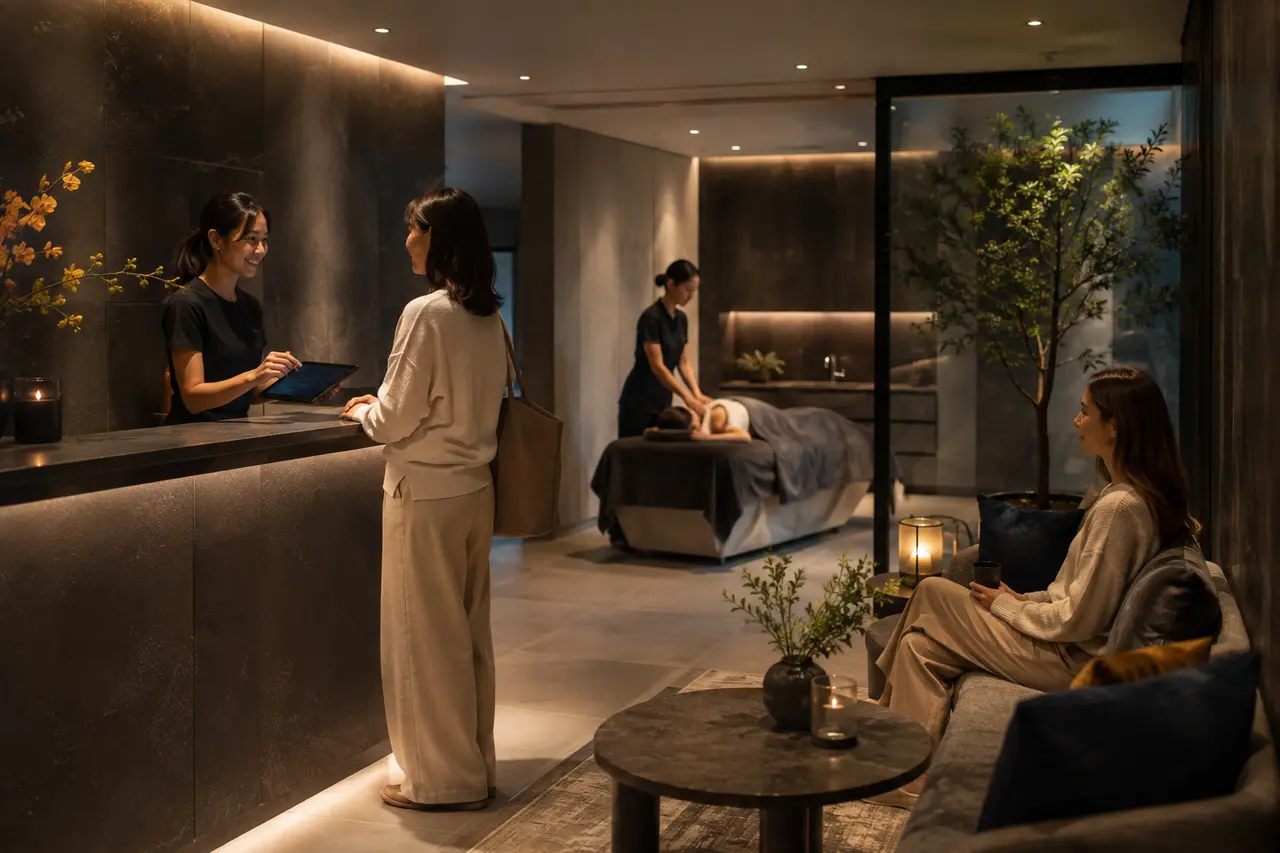 Wellness studio using discreet connected client journey technology