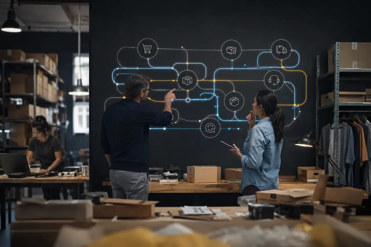 Order orchestration spanning storefront, warehouse, and delivery systems