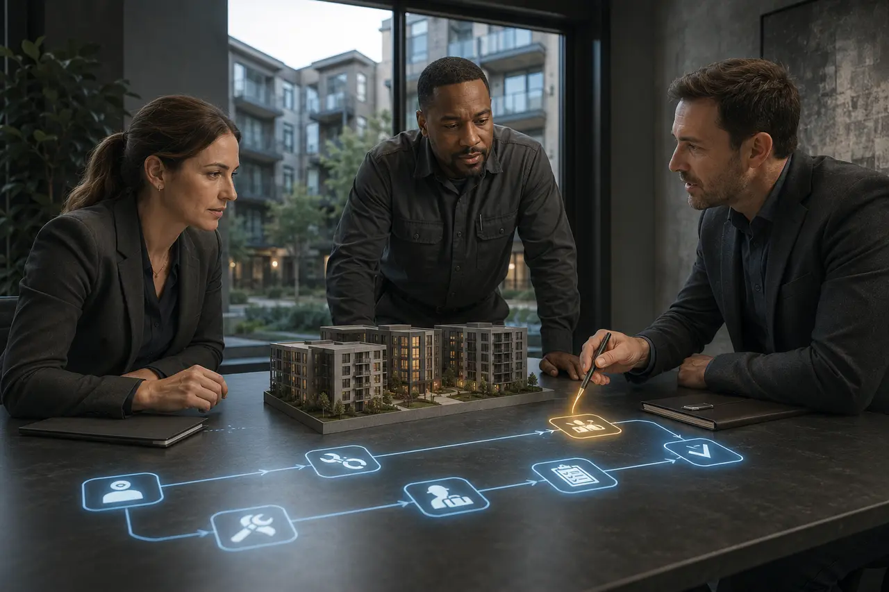 Property operations system tracking tenants, rent, and maintenance requests