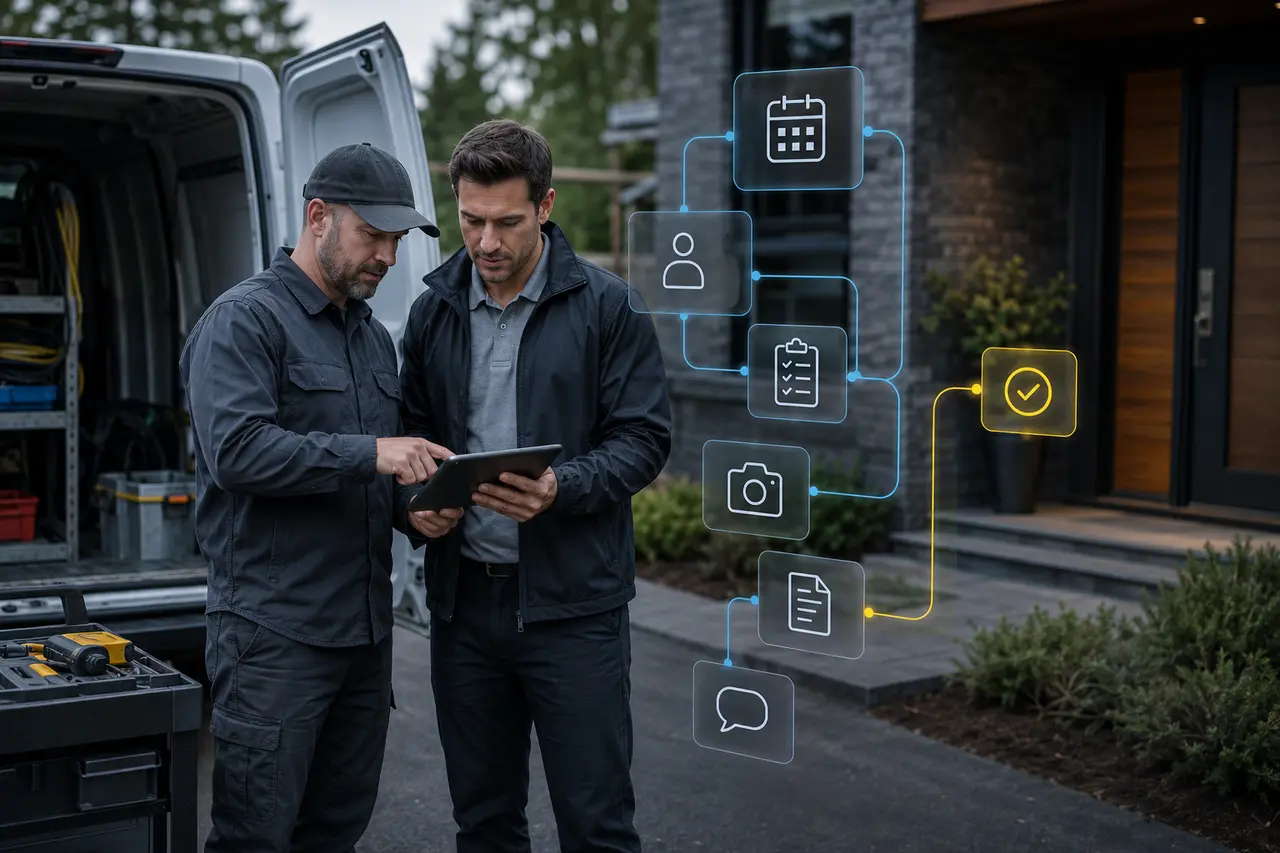 Mobile field service automation with crew schedules and job statuses