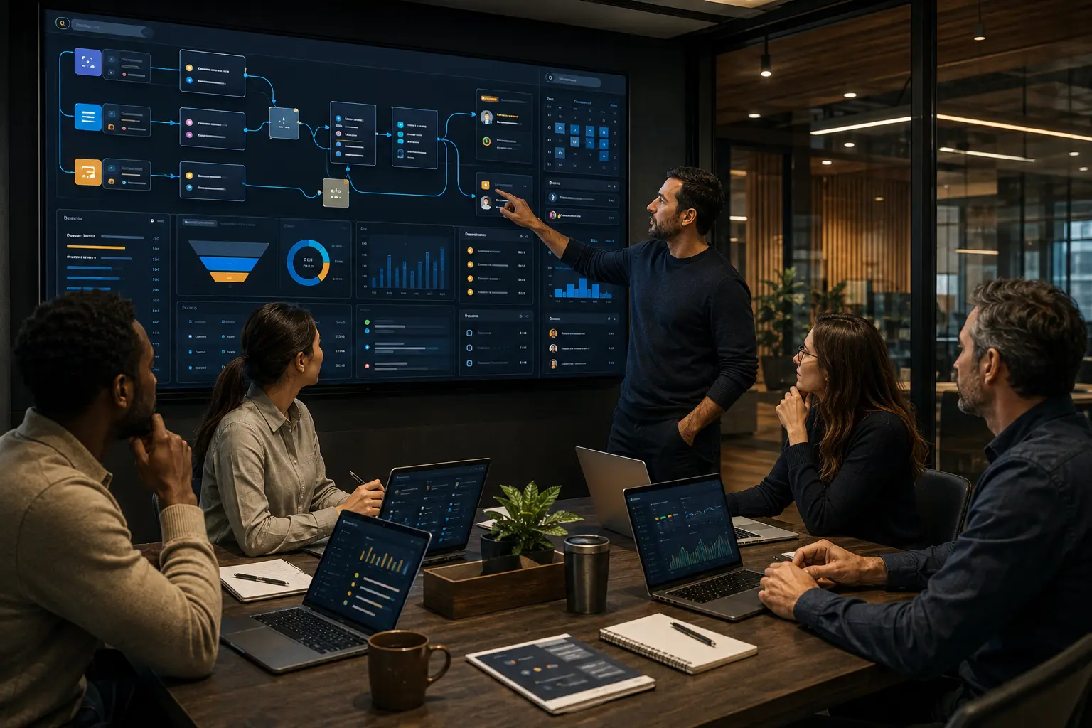 Small business growth team operating a connected AI customer acquisition and retention system
